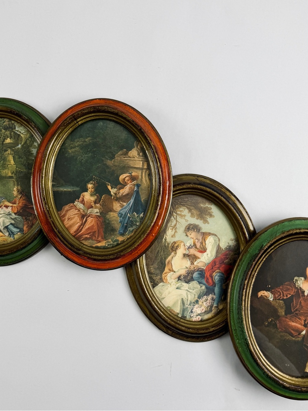 Vintage Italian Oval Framed Art Prints Set of 4 Rococo Courting Scenes 8.5x6.5